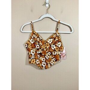 Shein Mod Womens Floral Crop Tank Top XS Orange Cottage Retro Festival Fairy NWT